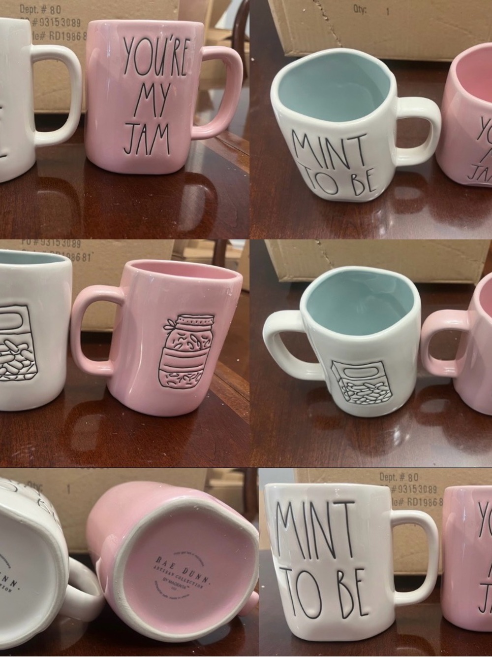 Rae Dunn Pink "You're My Jam" and White "Mint To Be" Ceramic Mug Set
